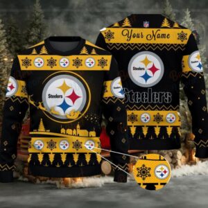 Yellow Pittsburgh Steelers NFL Ugly Christmas Sweater Name Customized