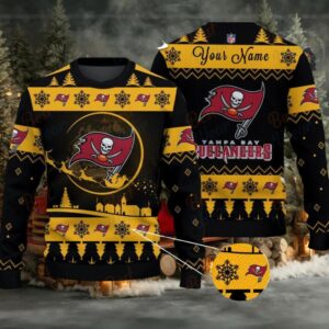 Yellow Tampa Bay Buccaneers NFL Ugly Christmas Sweater Name Customized