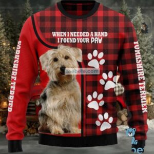 Yorkshire Terrier Paw Dog Dad Ugly Christmas Sweater Plus Size Red