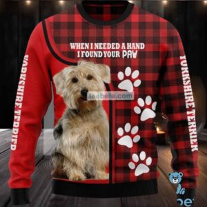 Yorkshire Terrier Paw Dog Dad Ugly Christmas Sweater Plus Size Red